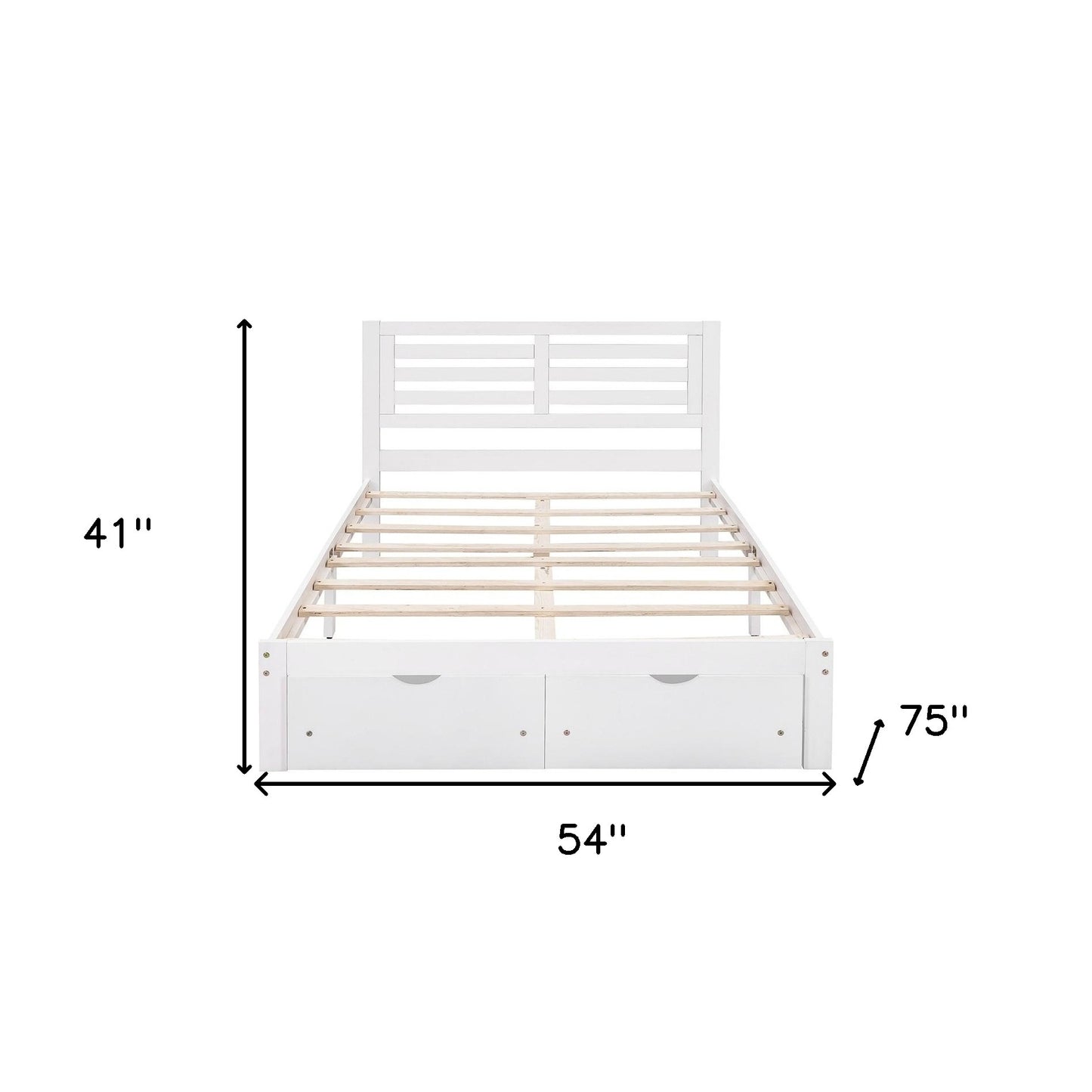 White Wood Full With Two Drawers Bed Frame