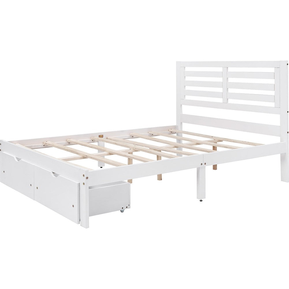 White Wood Full With Two Drawers Bed Frame