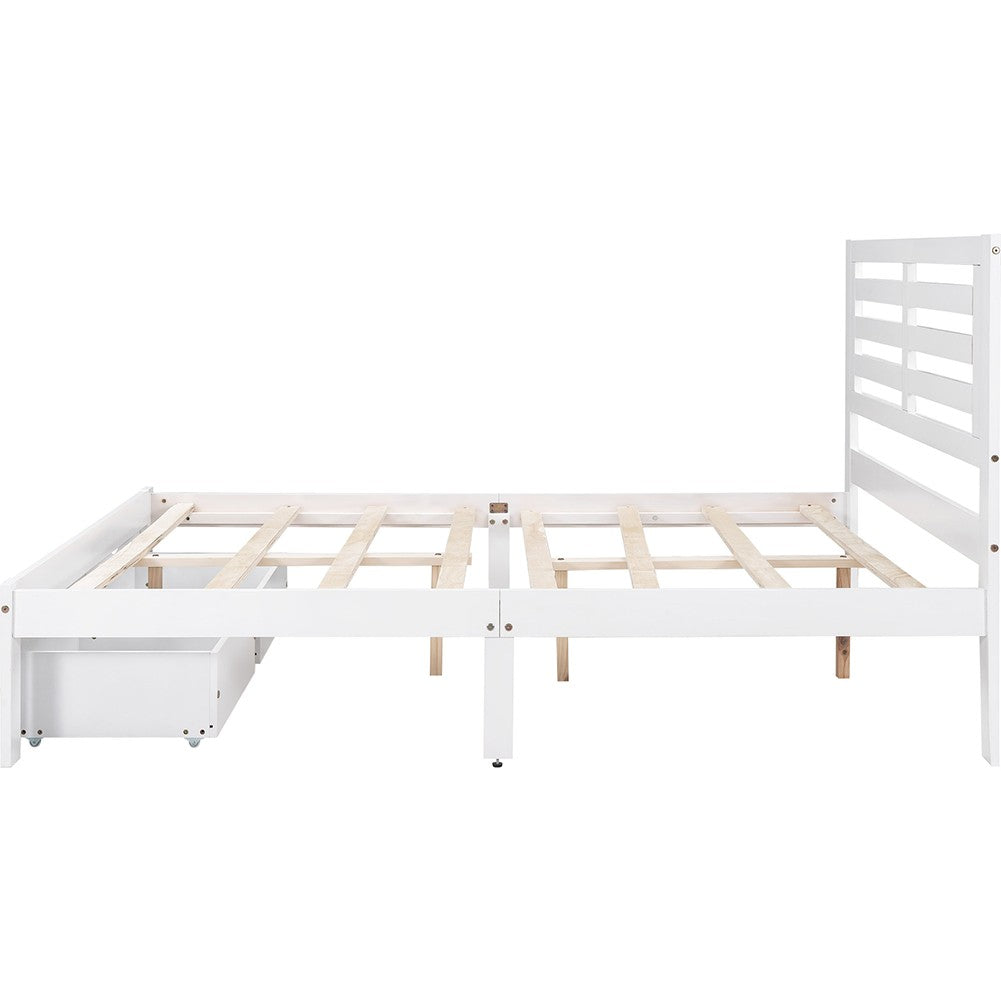 White Wood Full With Two Drawers Bed Frame