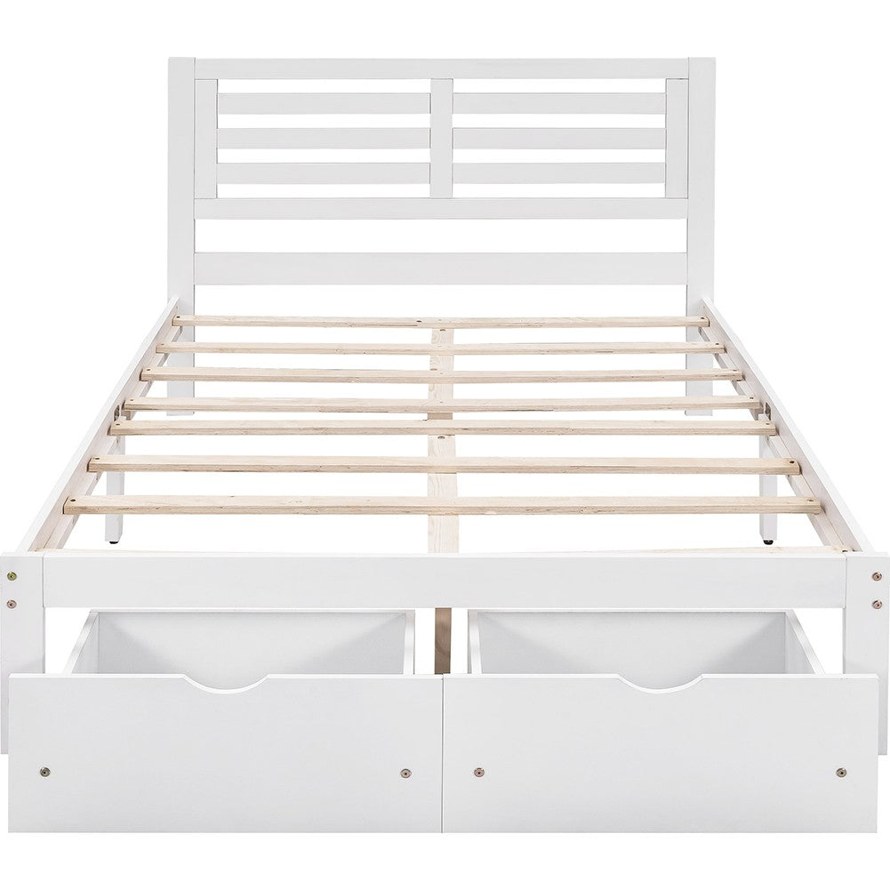 White Wood Full With Two Drawers Bed Frame