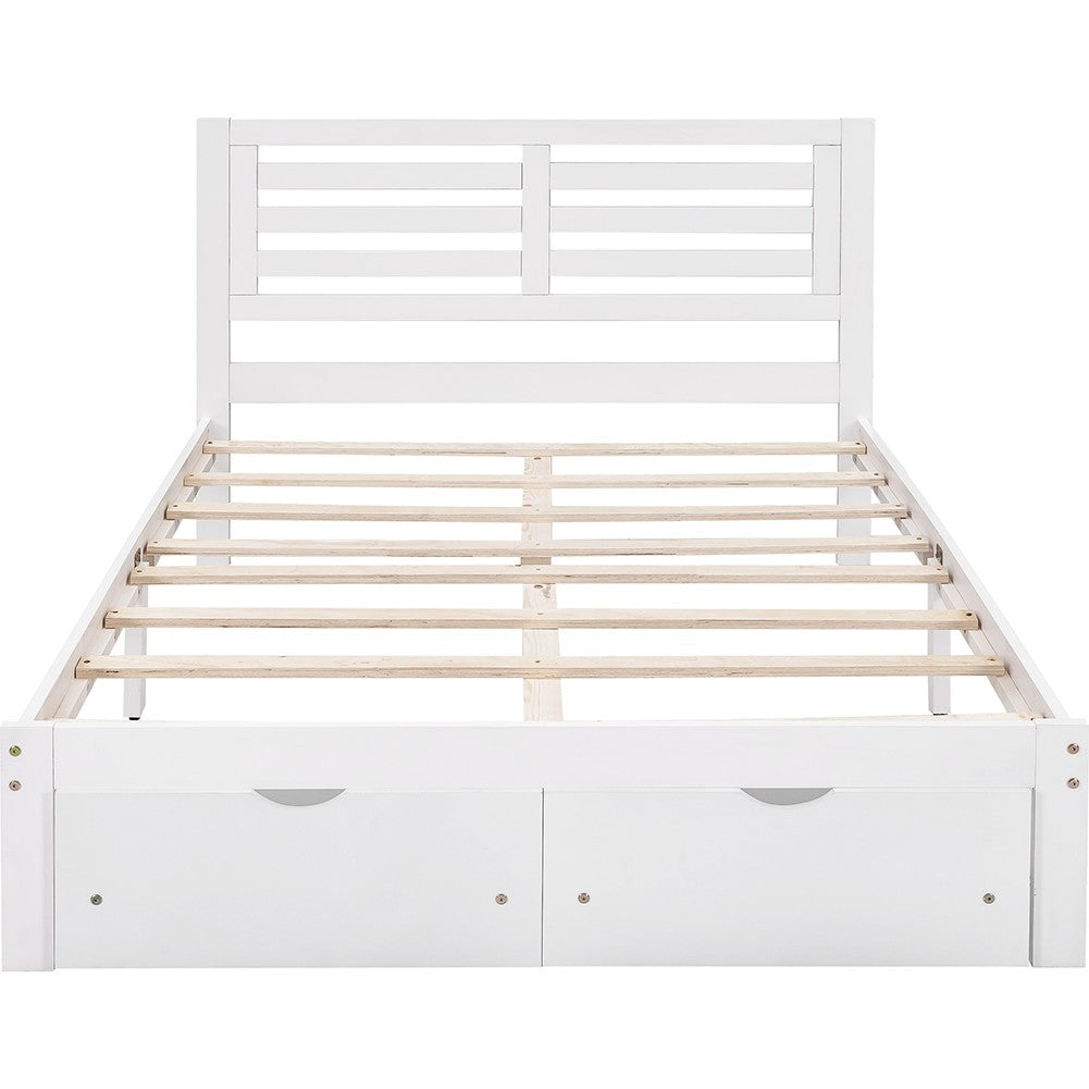 White Wood Full With Two Drawers Bed Frame