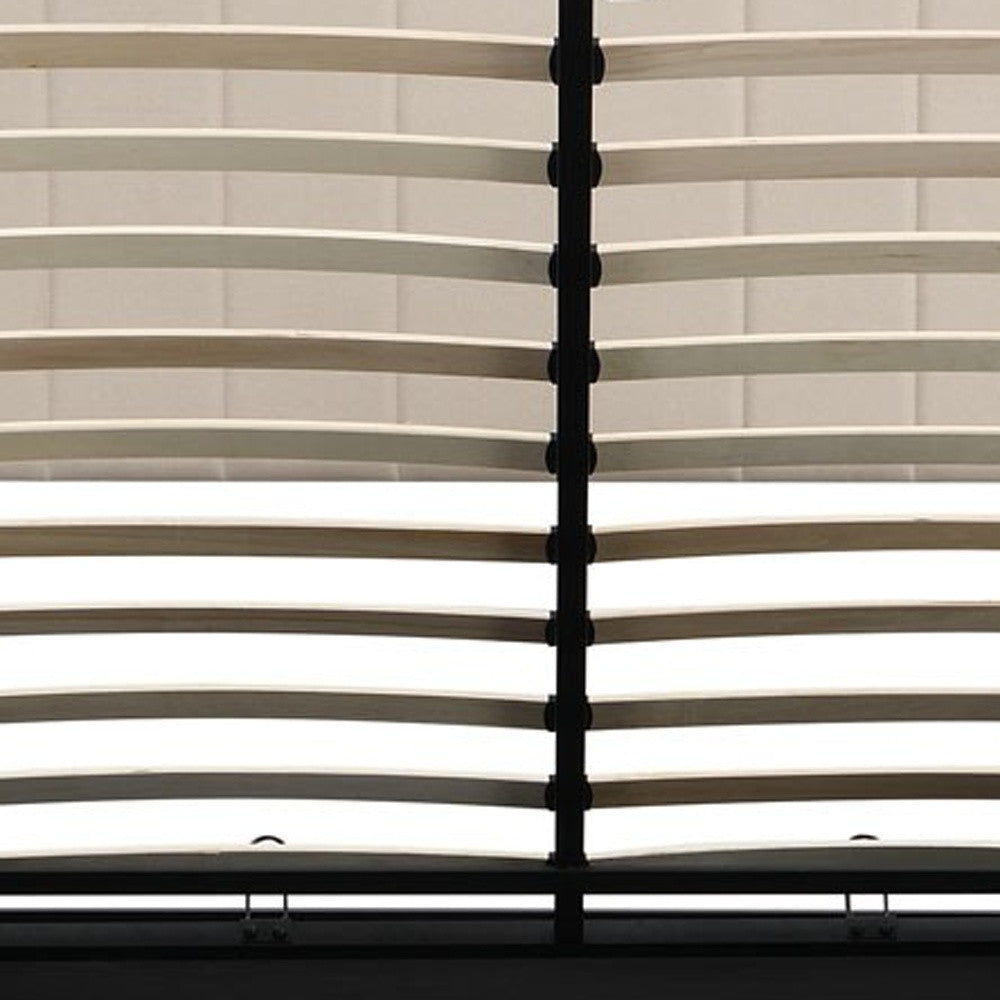 Beige Ribbed Texture Linen Blend Full Bed Frame