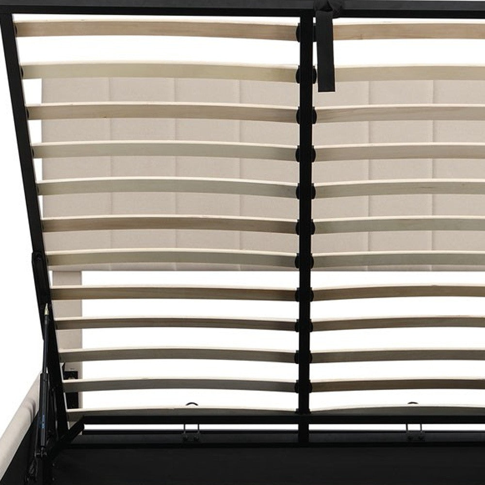 Beige Ribbed Texture Linen Blend Full Bed Frame