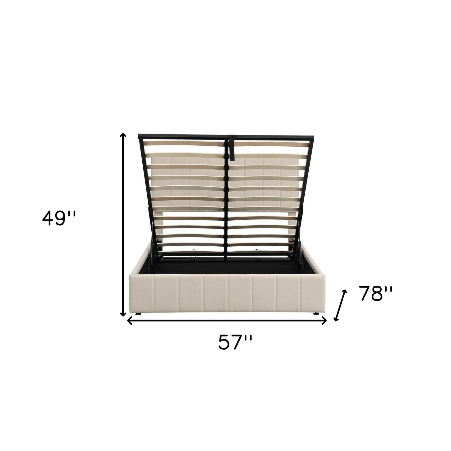 Beige Ribbed Texture Linen Blend Full Bed Frame