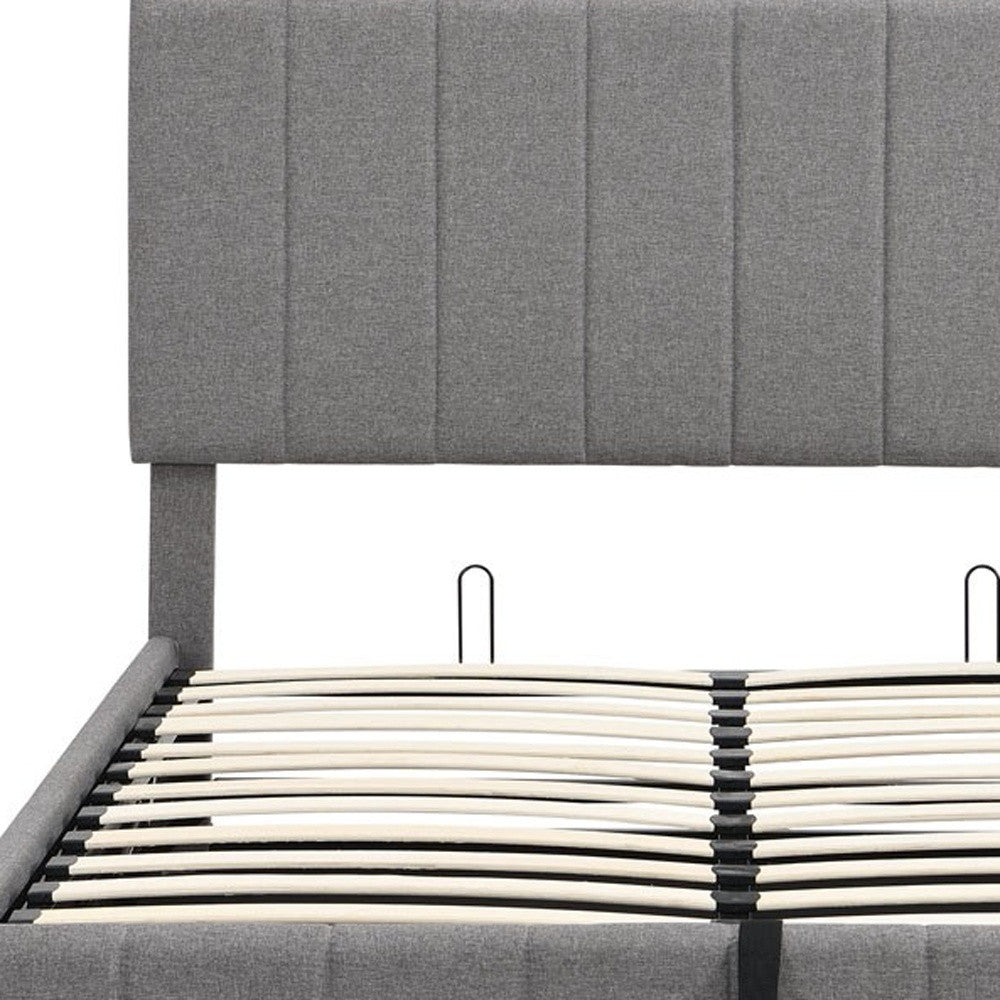 Gray Ribbed Texture Linen Blend Full Bed Frame