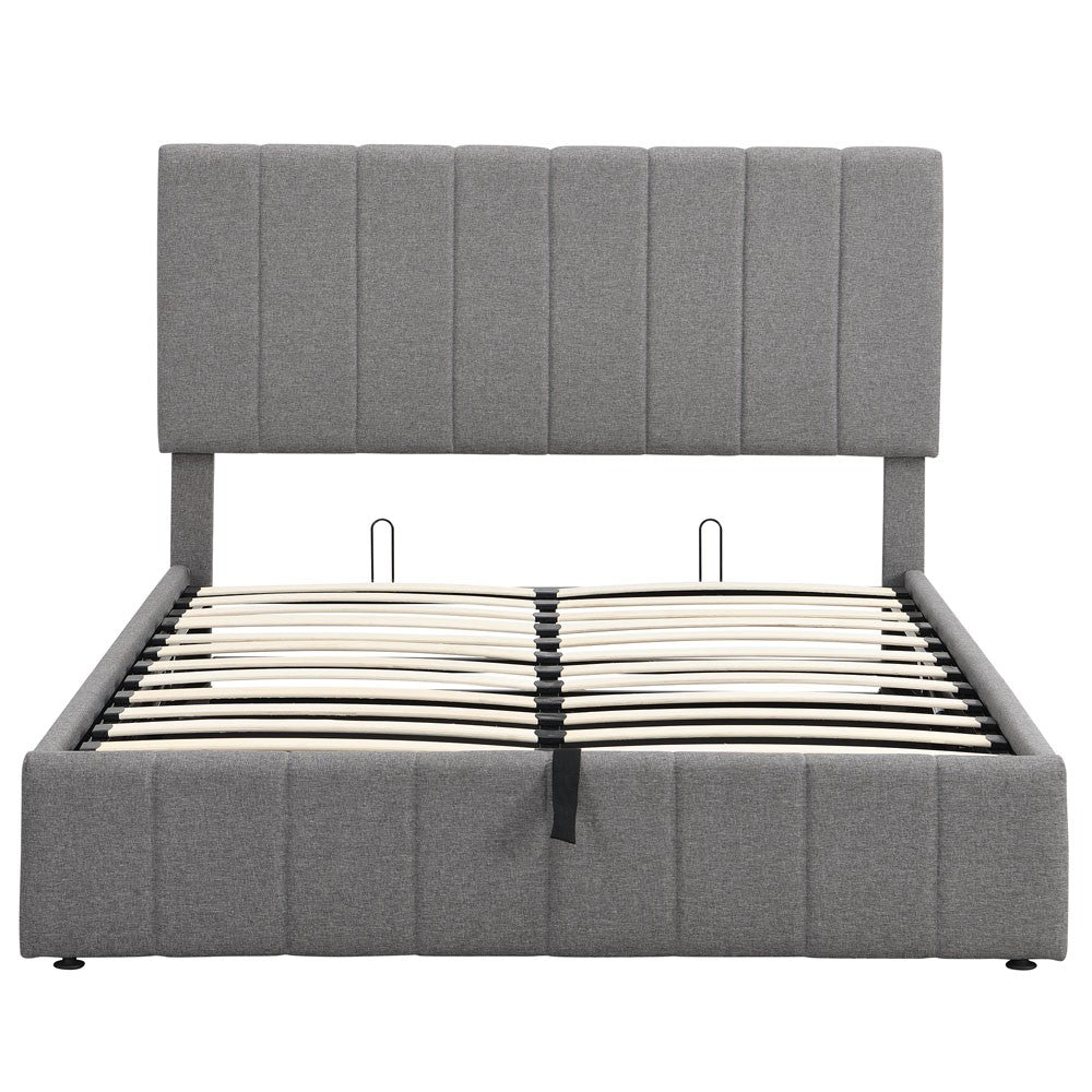 Gray Ribbed Texture Linen Blend Full Bed Frame