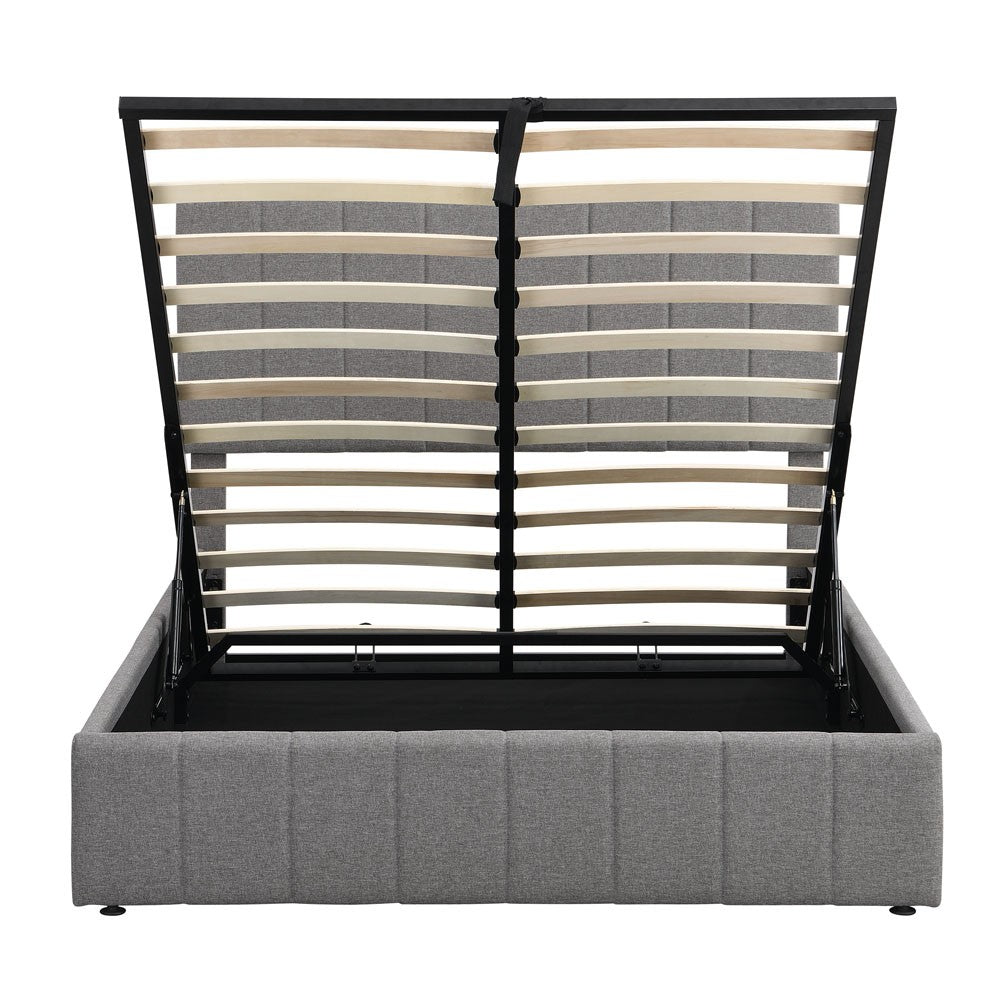 Gray Ribbed Texture Linen Blend Full Bed Frame