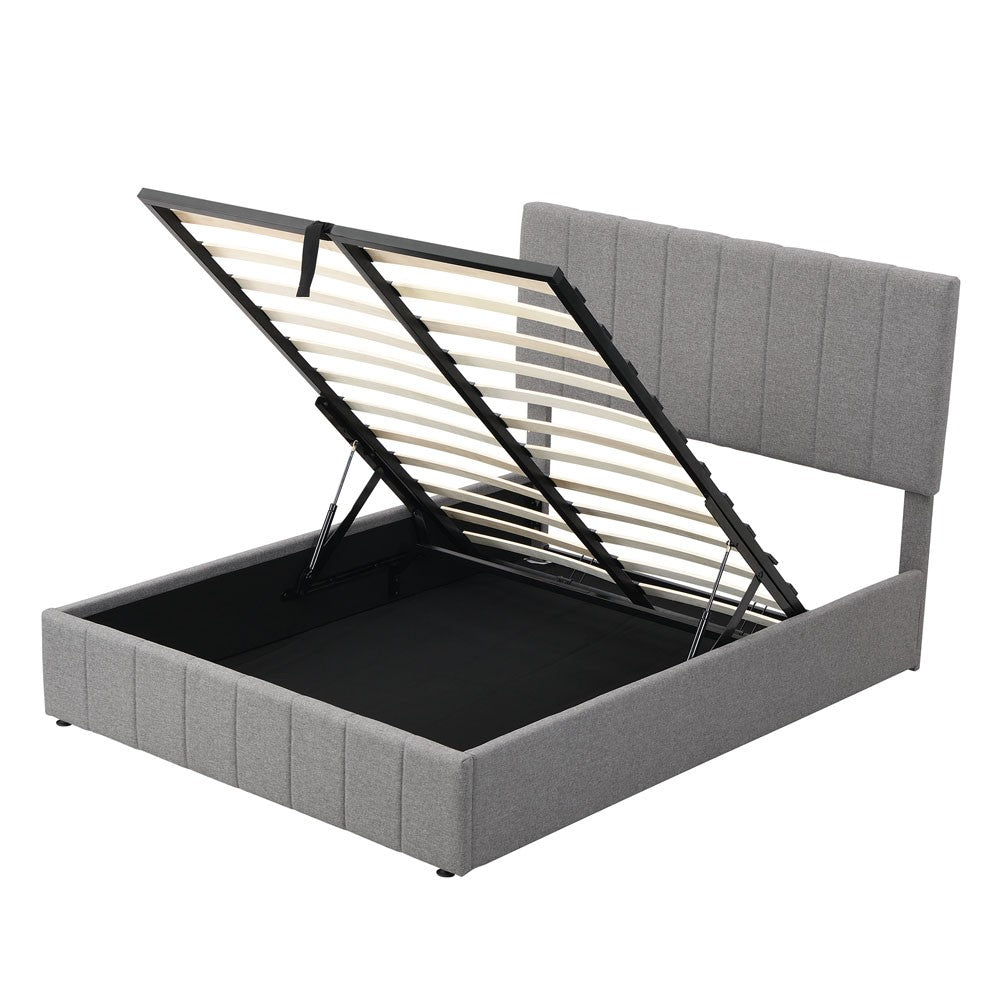 Gray Ribbed Texture Linen Blend Full Bed Frame