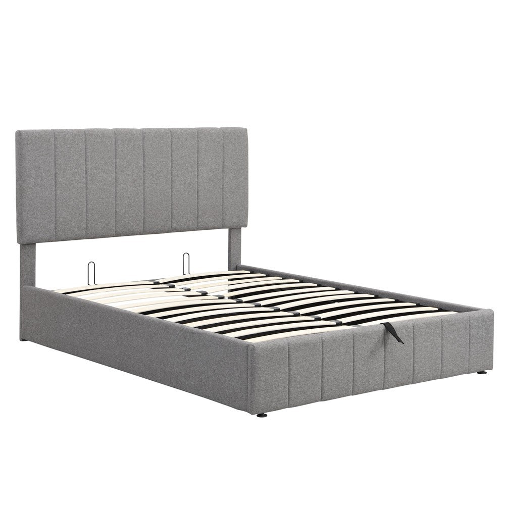 Gray Ribbed Texture Linen Blend Full Bed Frame