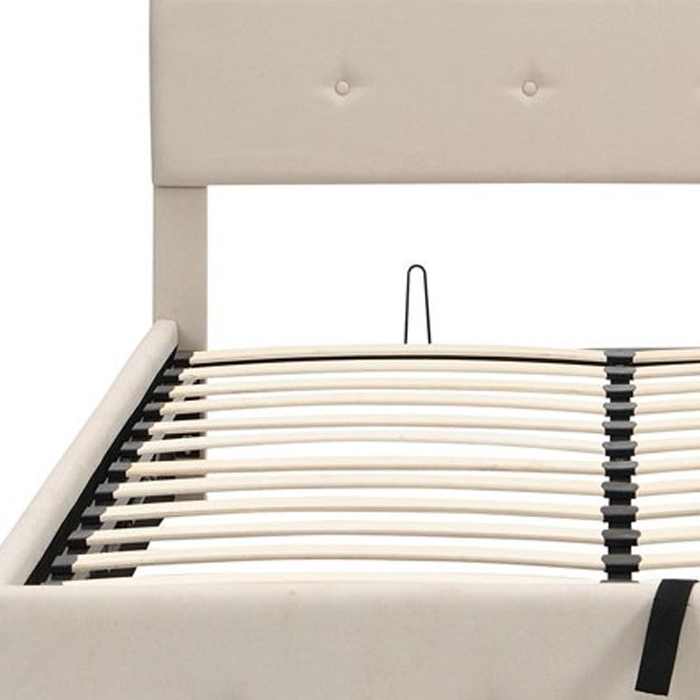 Beige Tufted Linen Blend Full Bed Frame