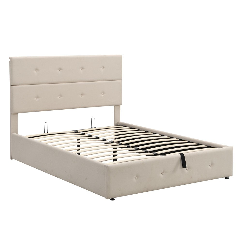 Beige Tufted Linen Blend Full Bed Frame