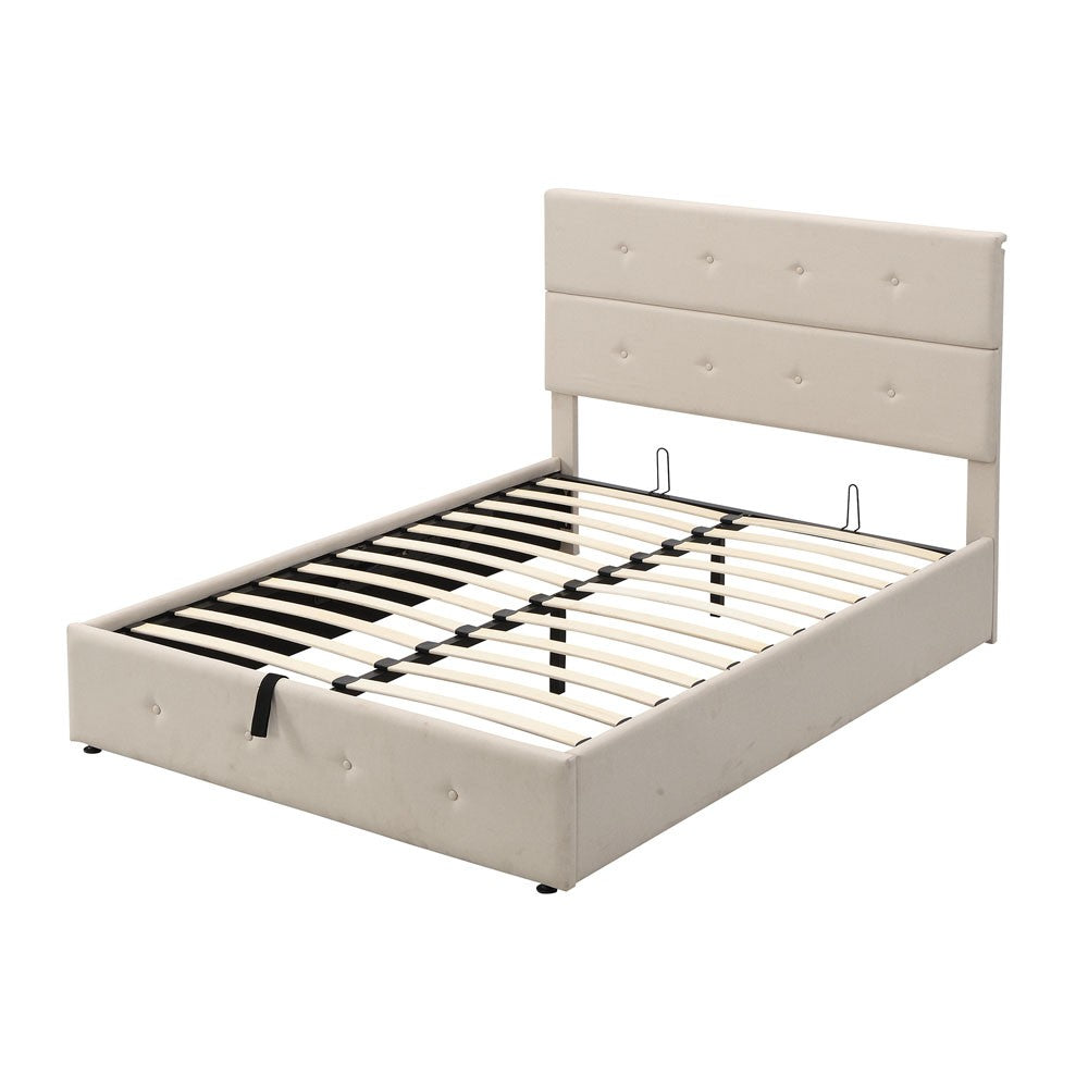 Beige Tufted Linen Blend Full Bed Frame
