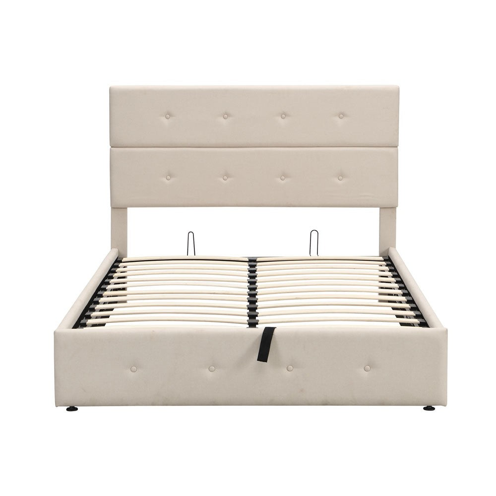 Beige Tufted Linen Blend Full Bed Frame