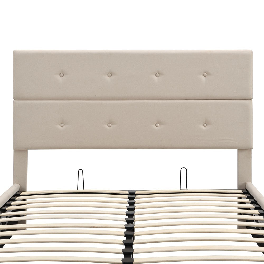 Beige Tufted Linen Blend Full Bed Frame