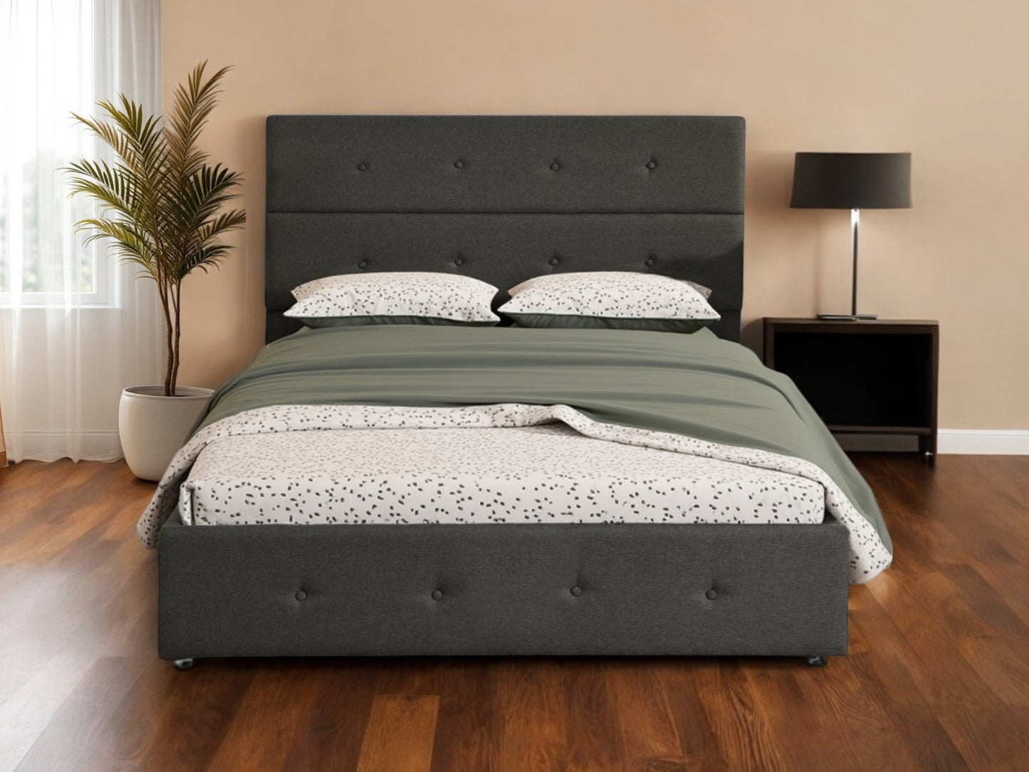 Gray Tufted Linen Blend Full Bed Frame