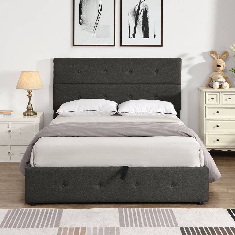 Gray Tufted Linen Blend Full Bed Frame