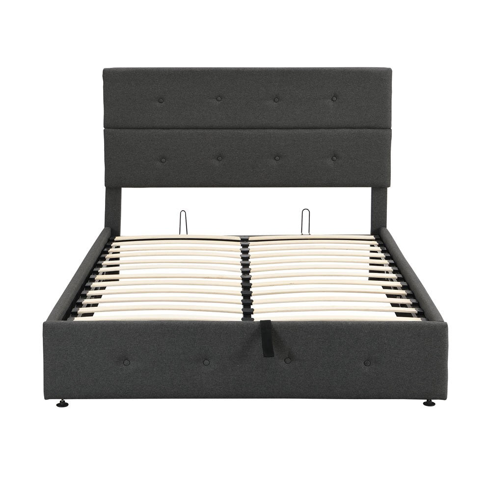 Gray Tufted Linen Blend Full Bed Frame