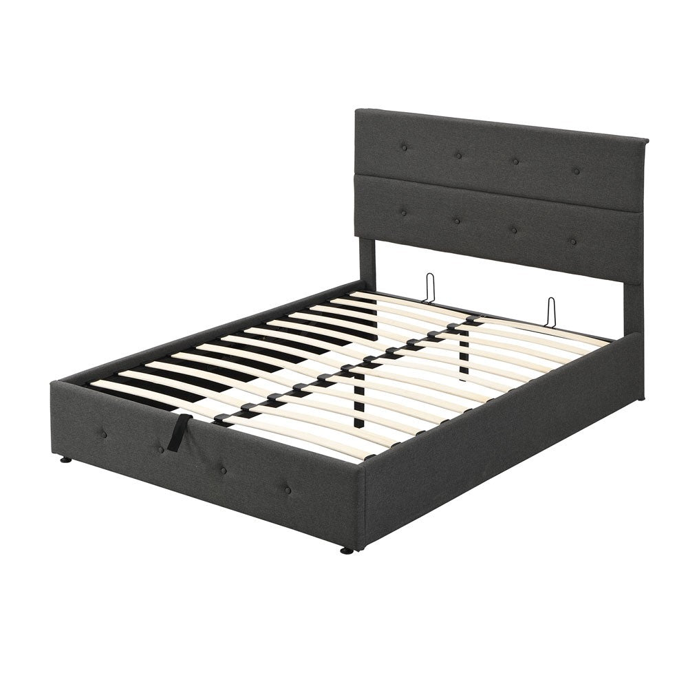 Gray Tufted Linen Blend Full Bed Frame