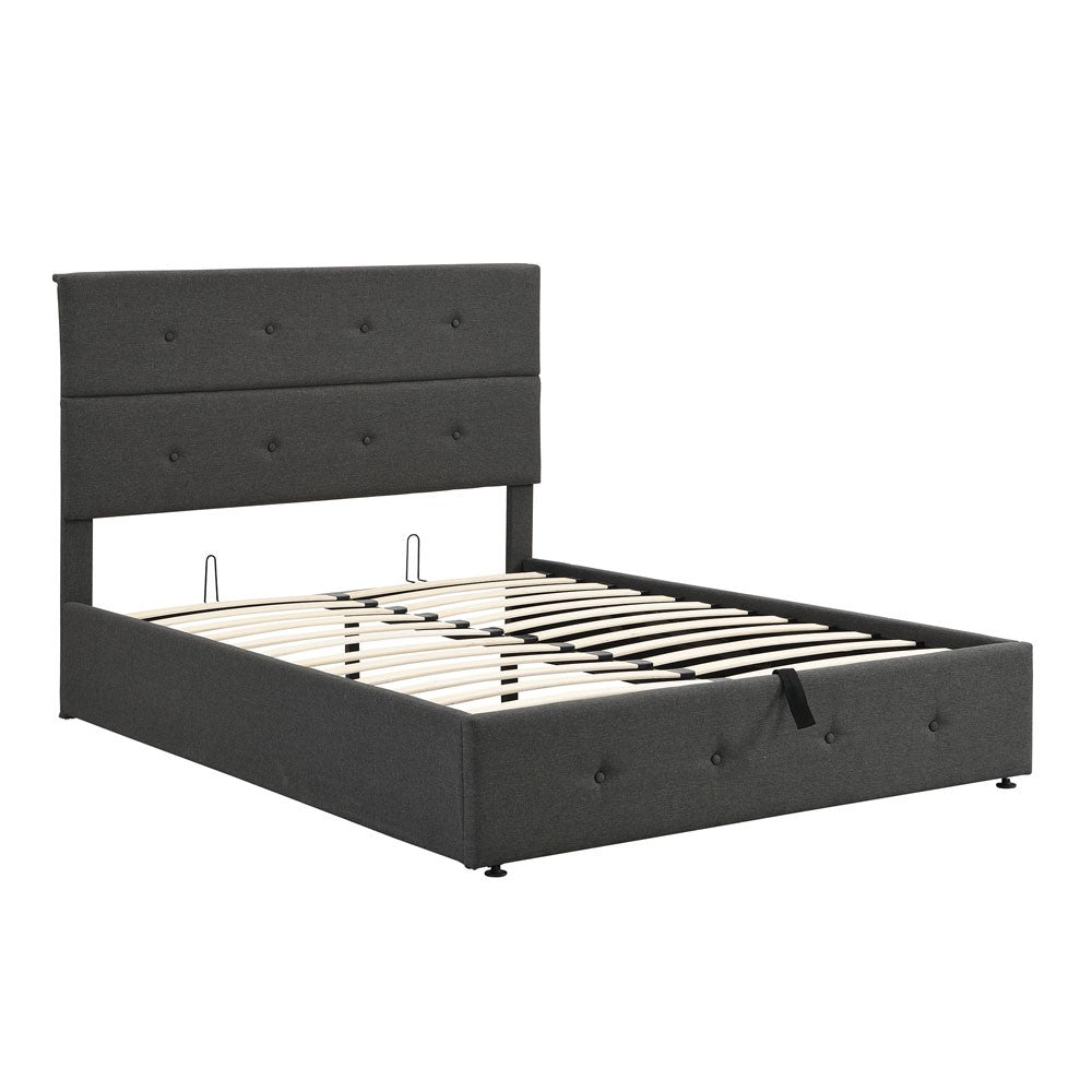 Gray Tufted Linen Blend Full Bed Frame