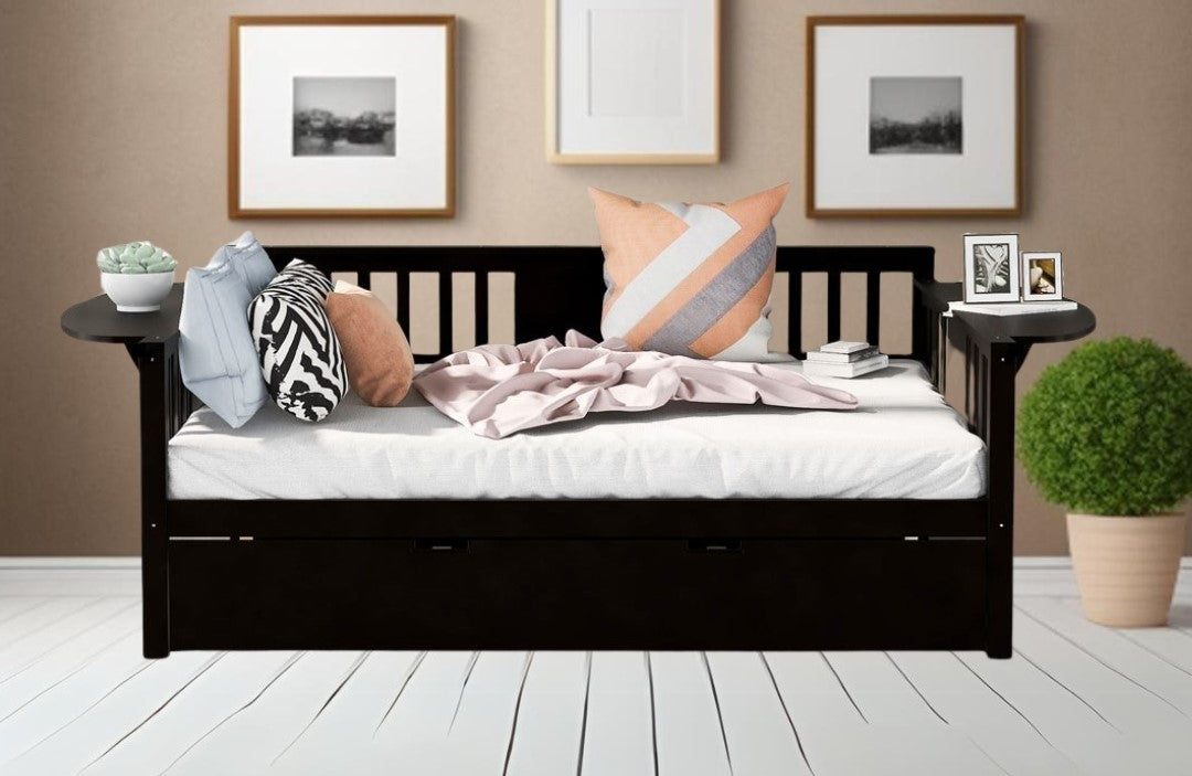 Espresso Wood Bed Frame with Trundle