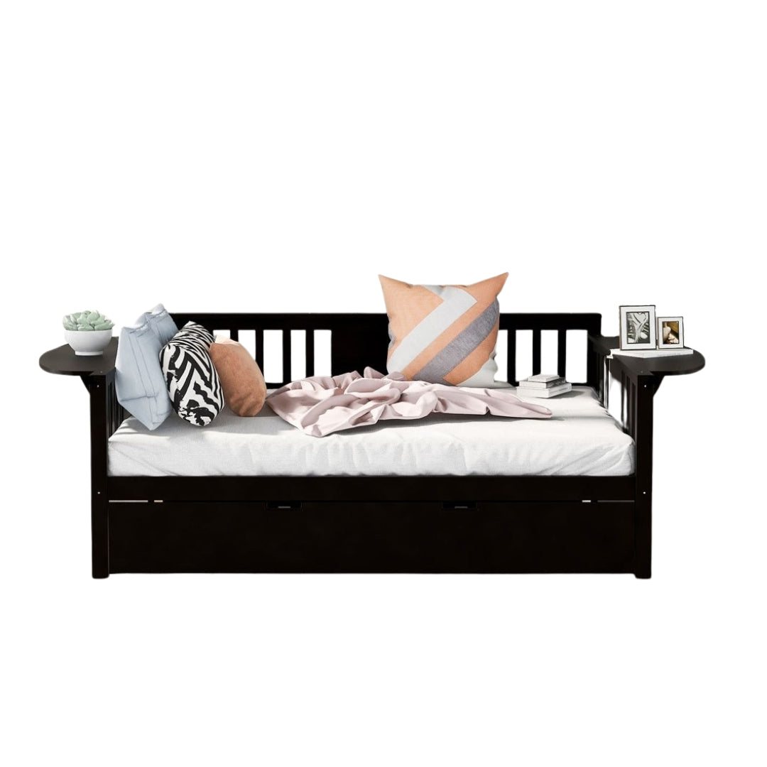Espresso Wood Bed Frame with Trundle