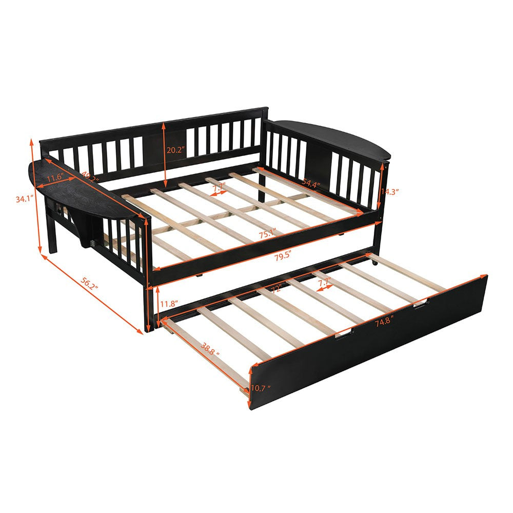 Espresso Wood Bed Frame with Trundle