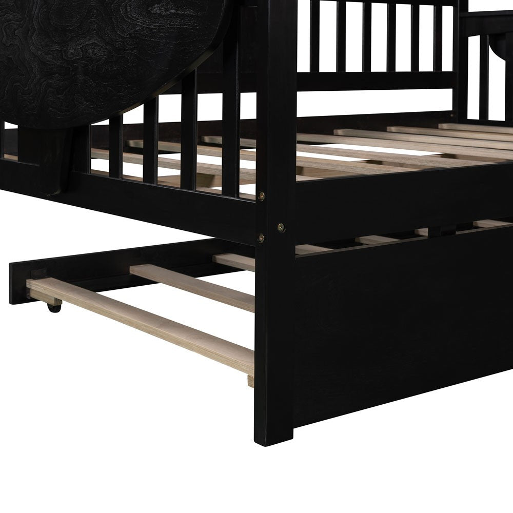 Espresso Wood Bed Frame with Trundle
