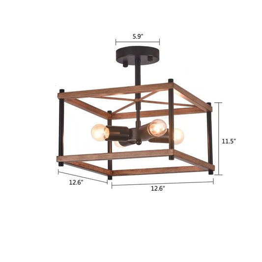 Brown And Black Lantern Four Light Metal Chandelier