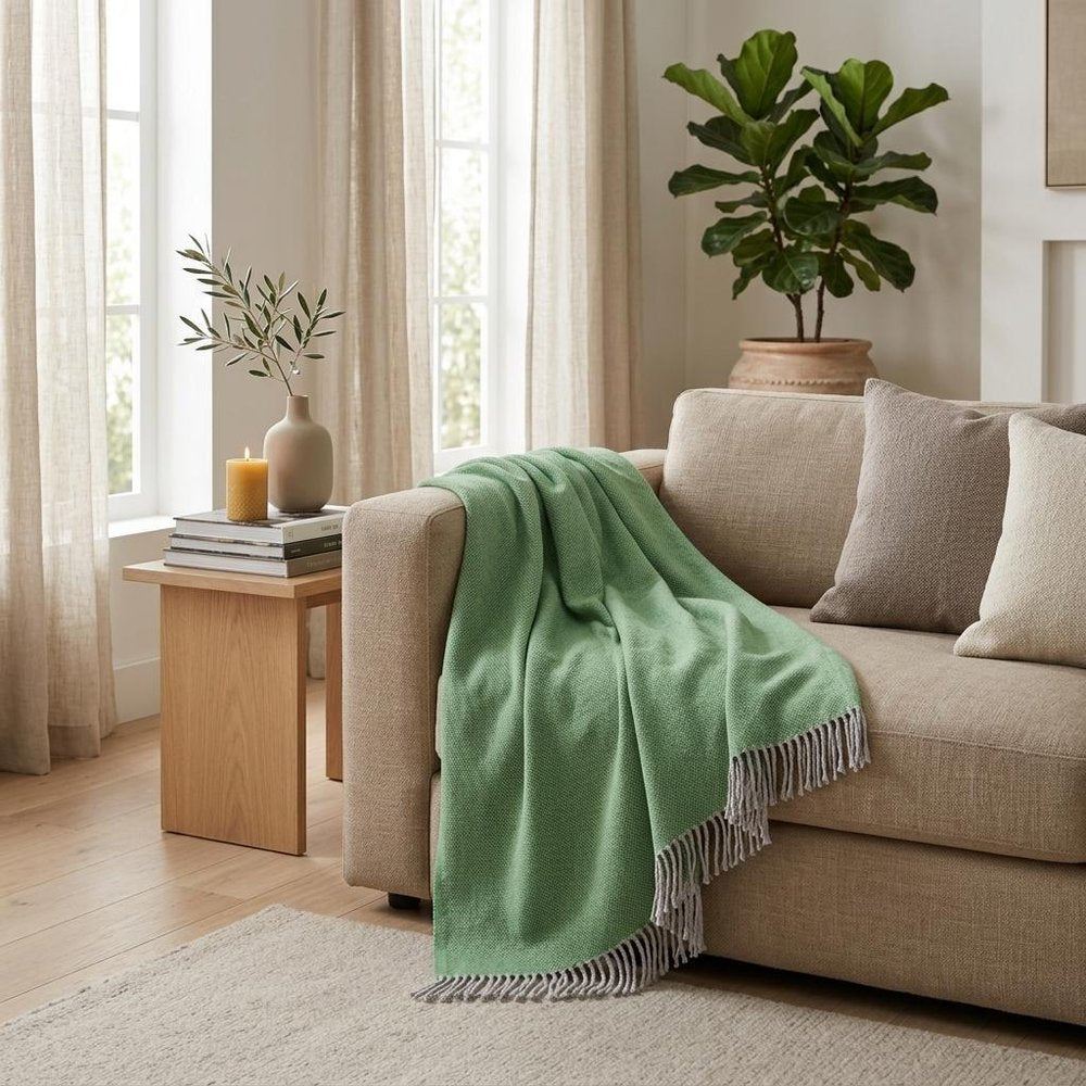 Forest Green Mini Dot Fringed Throw Blanket