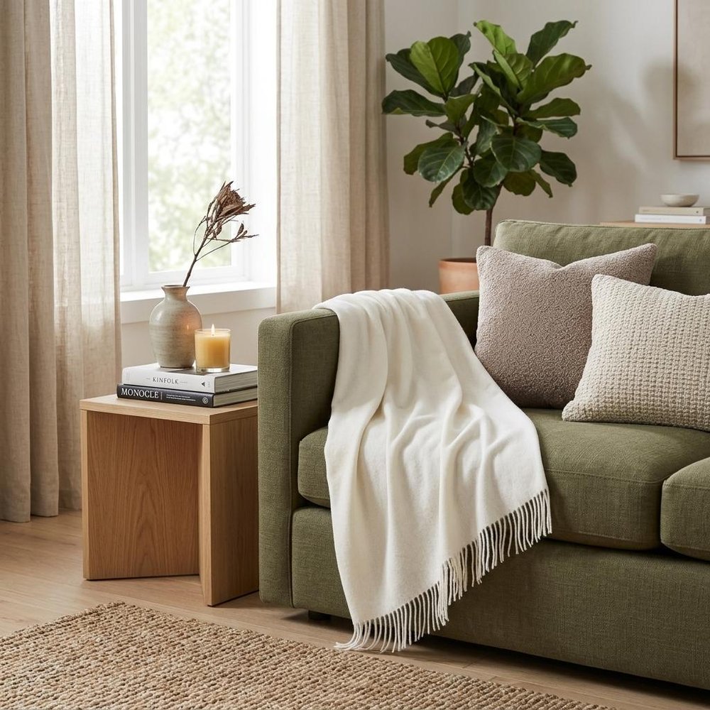 Creamy Milk Soft Acrylic Herringbone Throw Blanket
