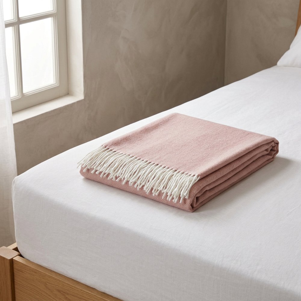 Pastel Pink Soft Acrylic Herringbone Throw Blanket