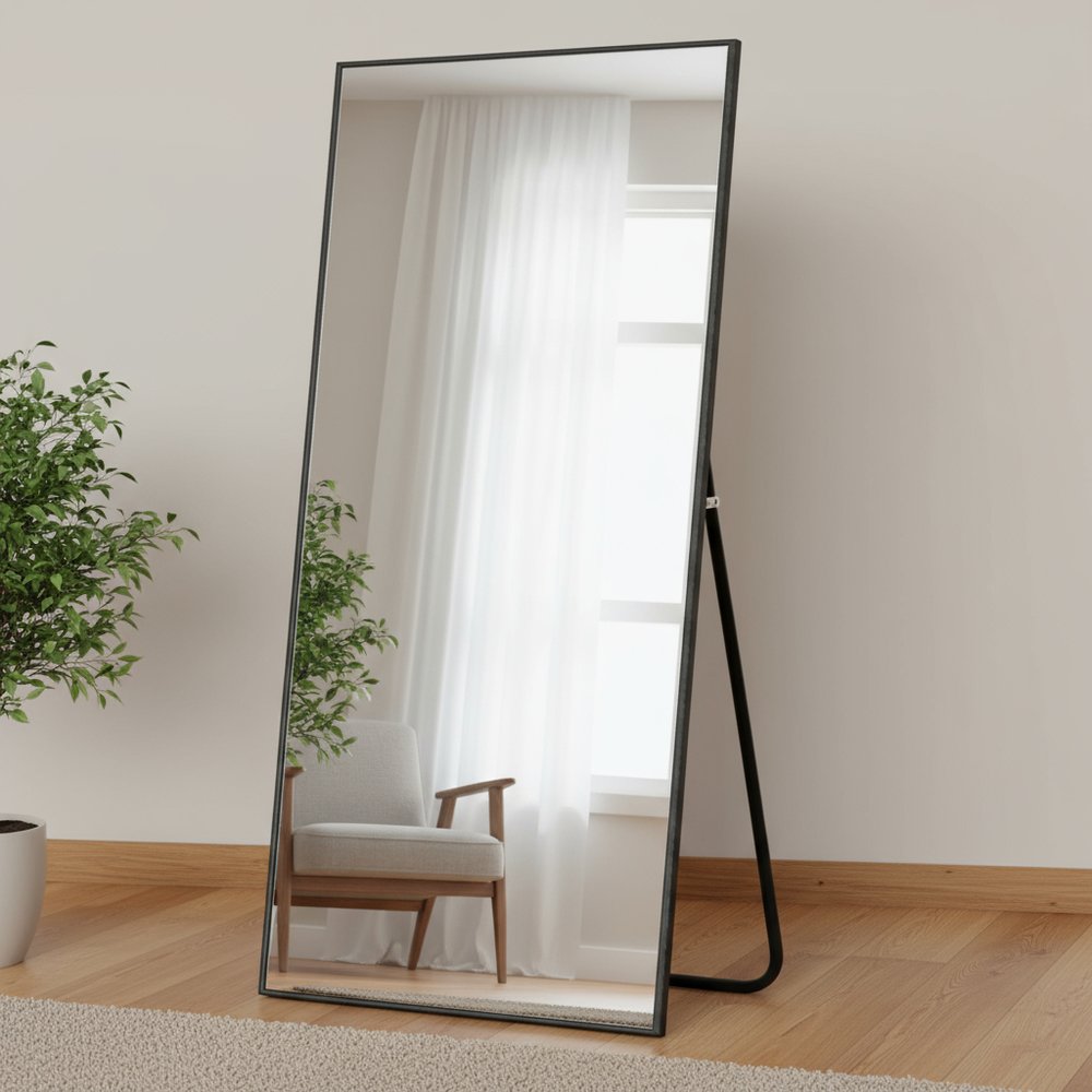 71" Black Metal Framed Leaning or Hanging Full Length Mirror