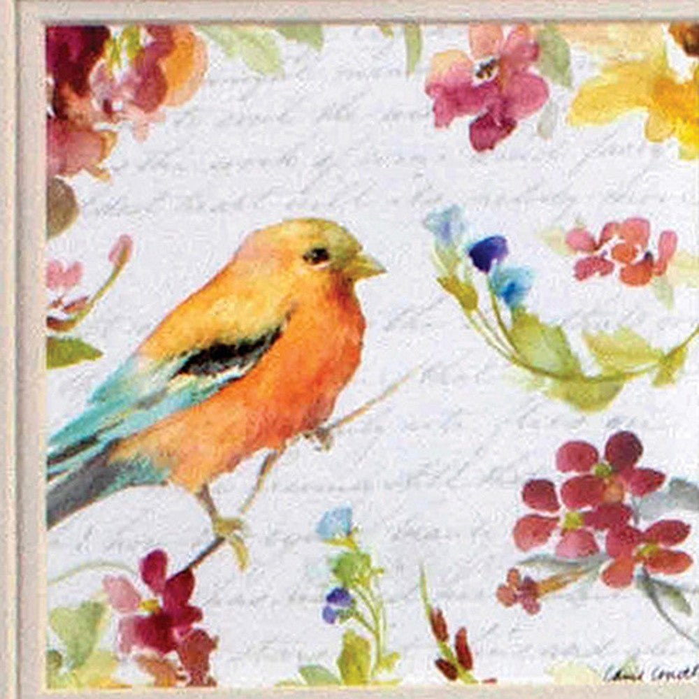 Set of Two Green Flower And Bird Square Framed Art