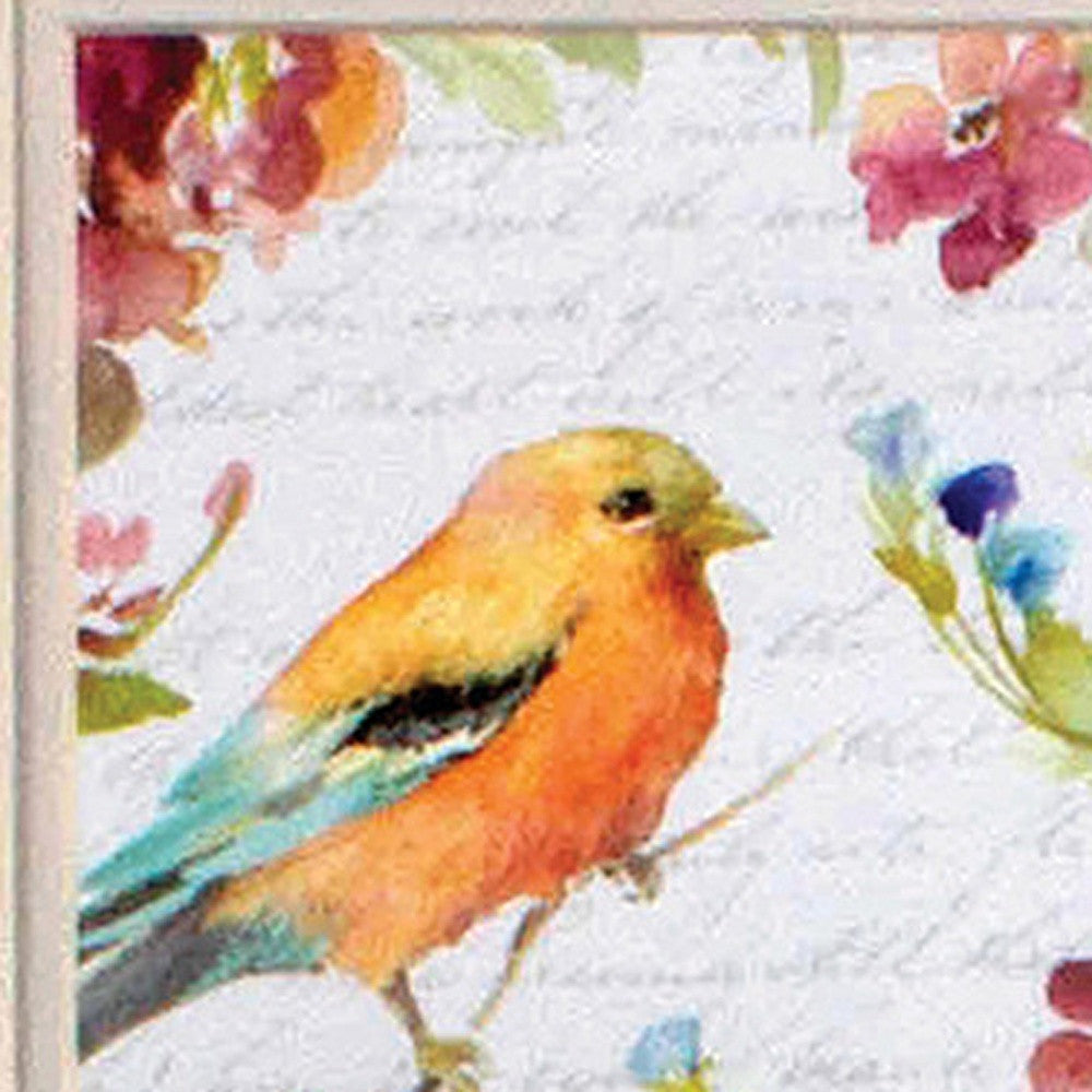 Set of Two Green Flower And Bird Square Framed Art