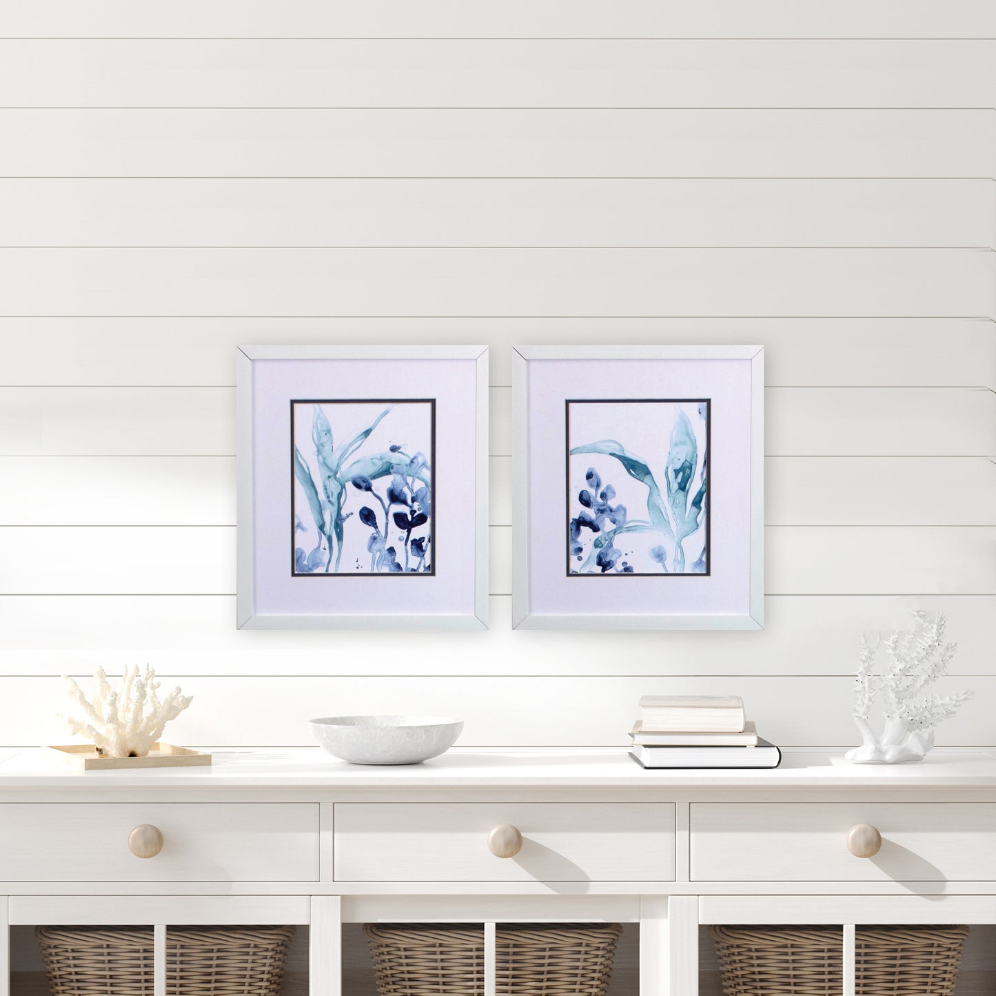 Set of Two Blue Flower Framed Art