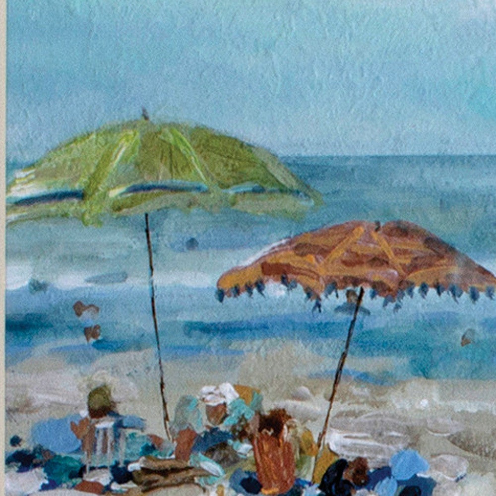 Set of Two Blue Day At The Beach Square Framed Art