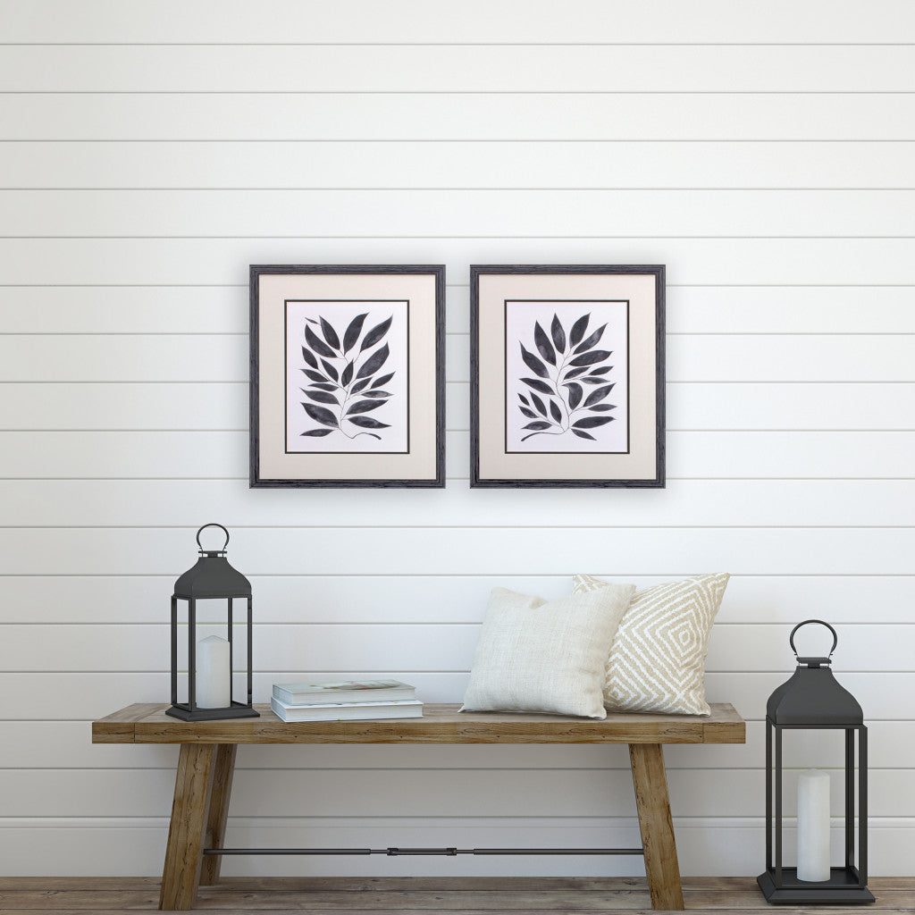 Set of Two Beige And Black Leaves Framed Art