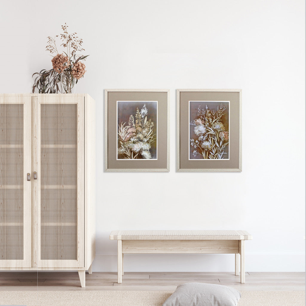 Set of Two Brown Wild Flower Framed Art