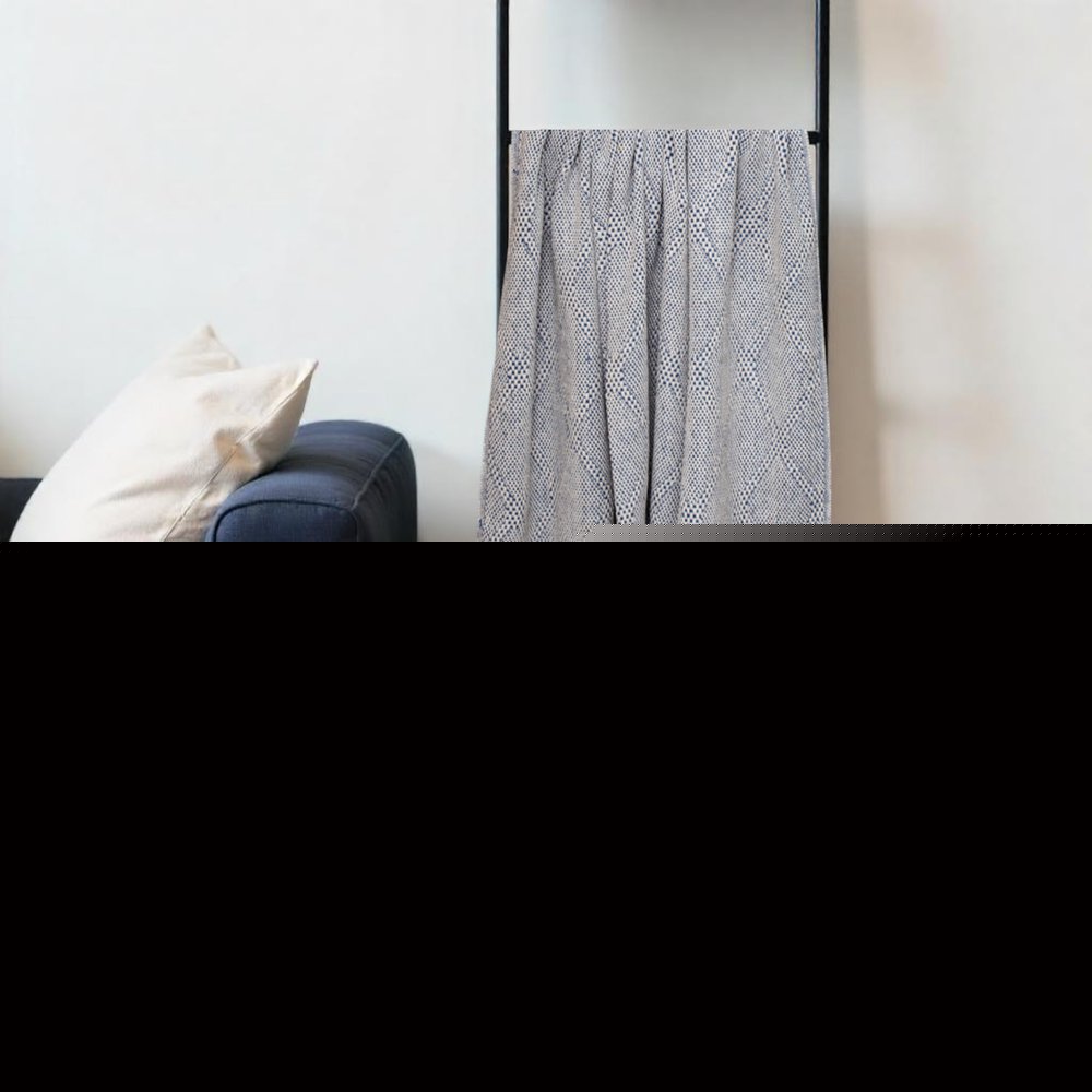 Blue and Beige Woven Handloom Throw with Tassels