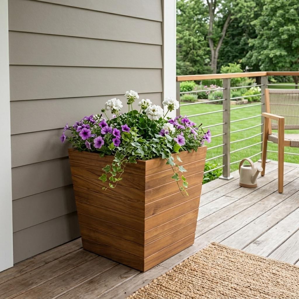 21" Brown Solid Wood Indoor Outdoor Square Planter Box