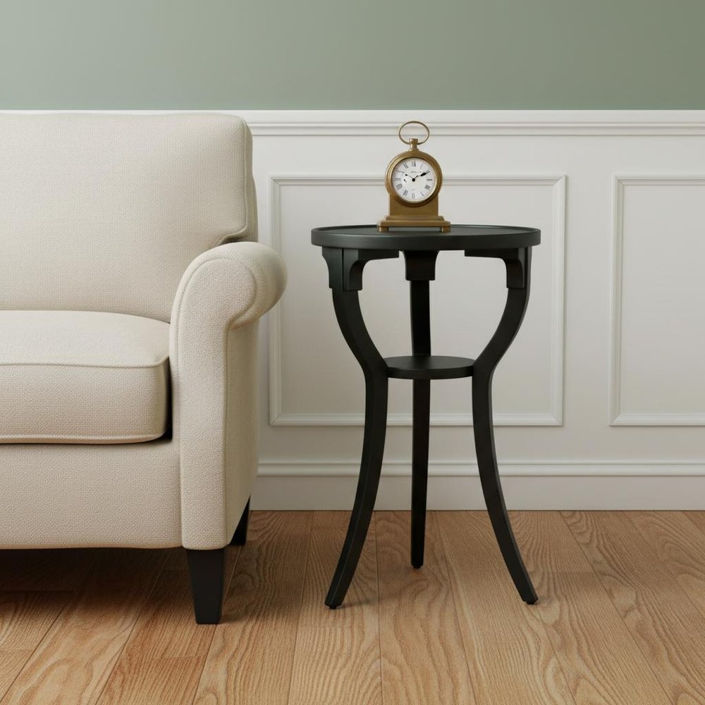 24" Black Manufactured Wood Round End Table With Shelf