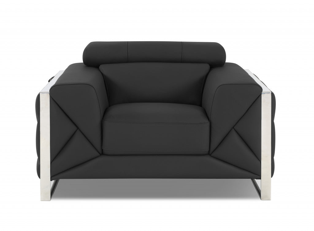 48" Dark Slate Gray And White Italian Leather Arm Chair