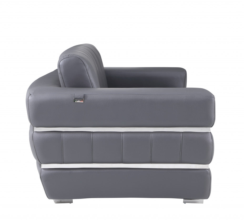 48" Dark Slate Gray And White Italian Leather Arm Chair