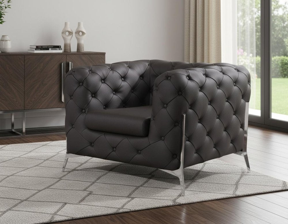 45" Brown Italian Leather Arm Chair