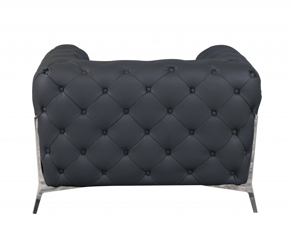 45" Dark Slate Gray And White Italian Leather Arm Chair