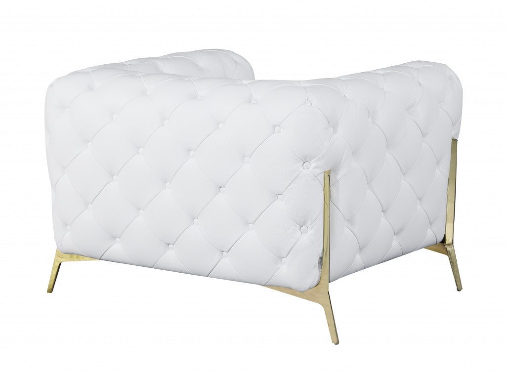 45" White And Gold Italian Leather Arm Chair