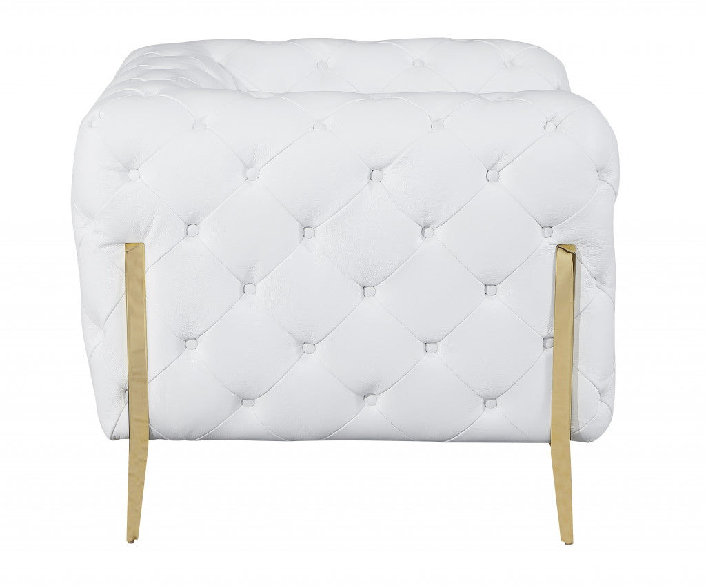 45" White And Gold Italian Leather Arm Chair