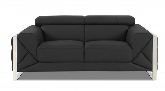 Two Piece Indoor Dark Gray Italian Leather Five Person Seating Set