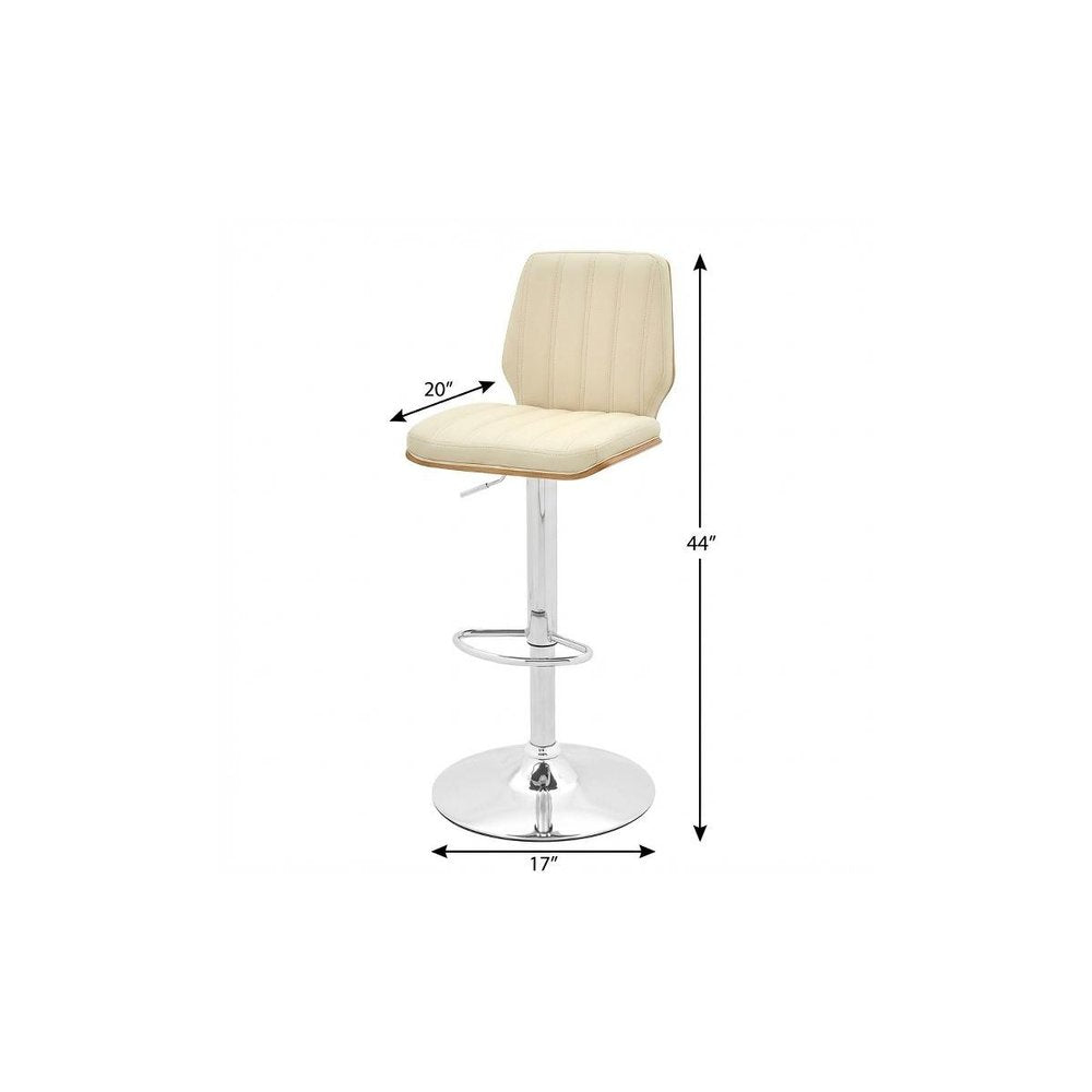 Cream And Silver Fabric And Steel Adjustable Height Swivel Bar Chair