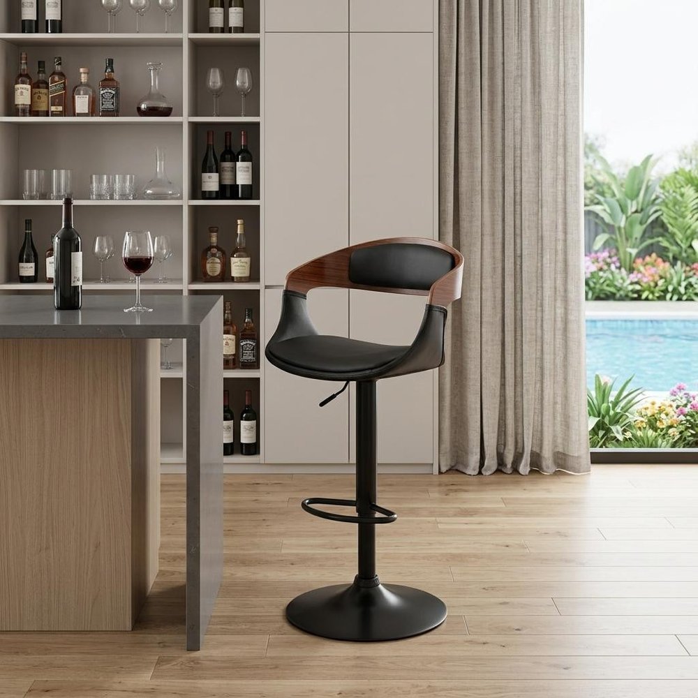 Black Fabric And Iron Low Back Adjustable Height Swivel Bar Chair